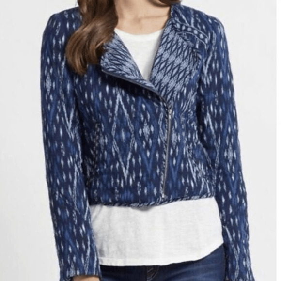 Joie Soft Akinyi Quilted Ikat Crop Jacket blue moto zippered womens s Small - Picture 8 of 8